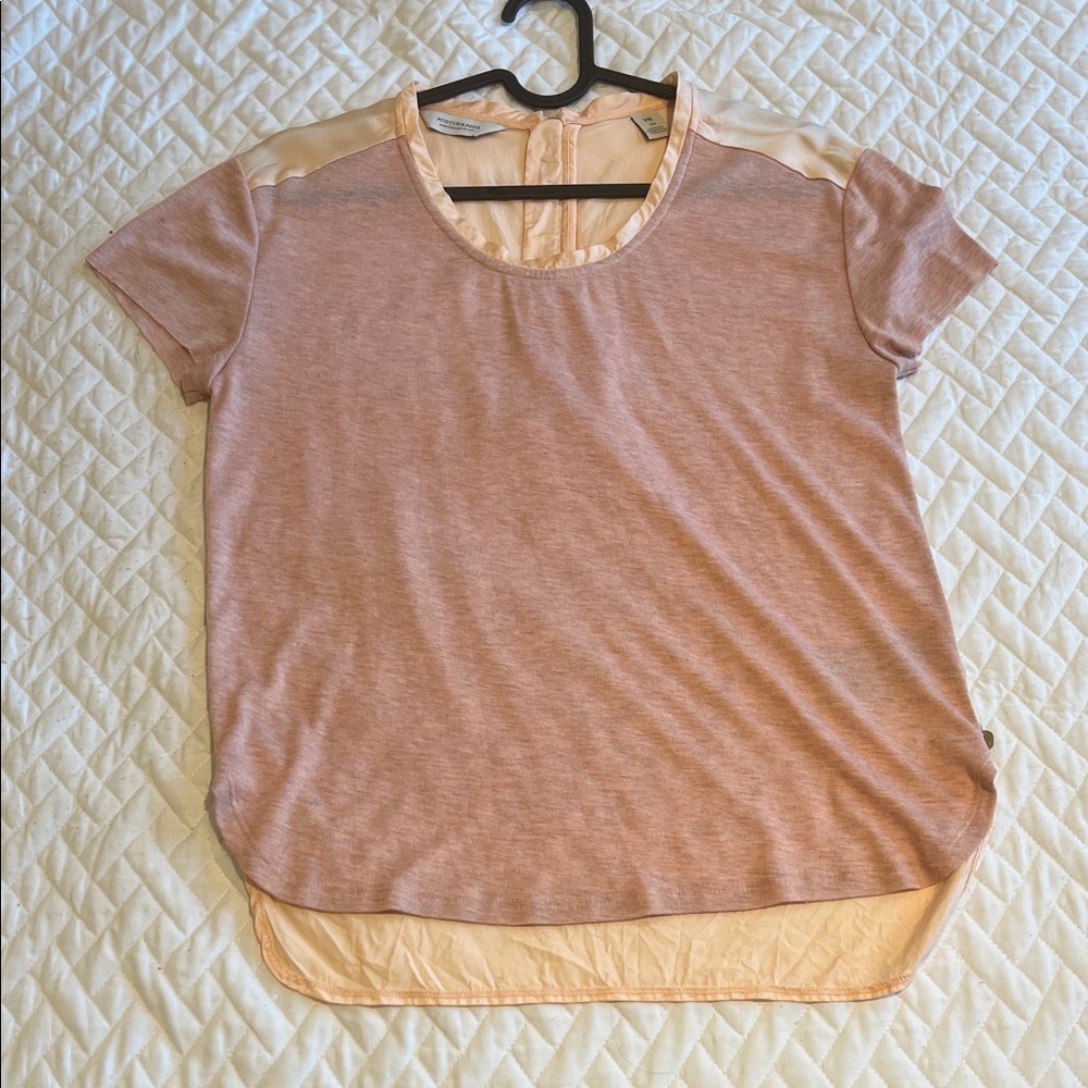 Scotch & Soda Light Pink Front- Peach Back Semi-Sheer Short Sleeve Top